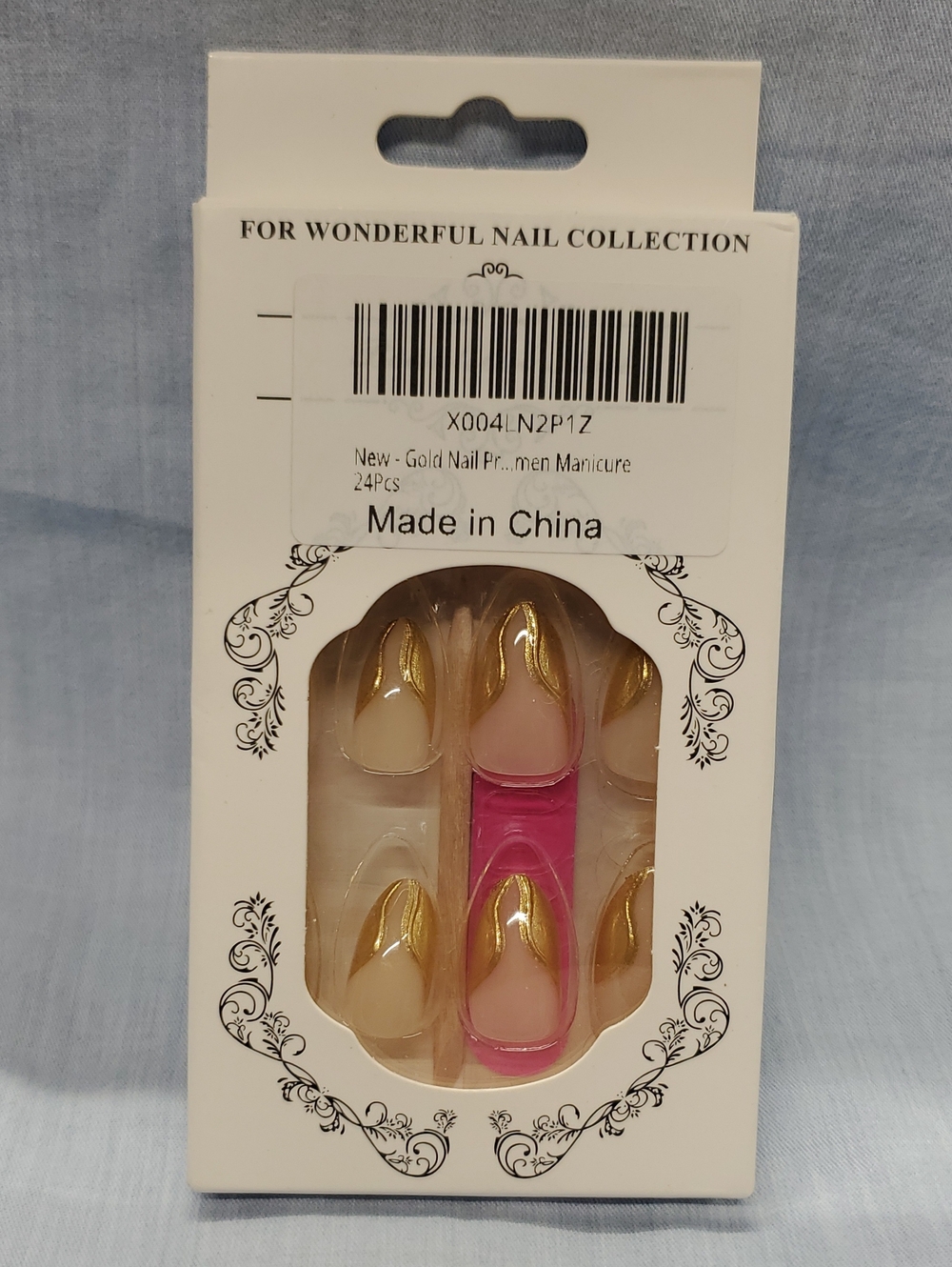 Gold-Tip Press-On Nails with Pink Applicator - Women Makeup #6